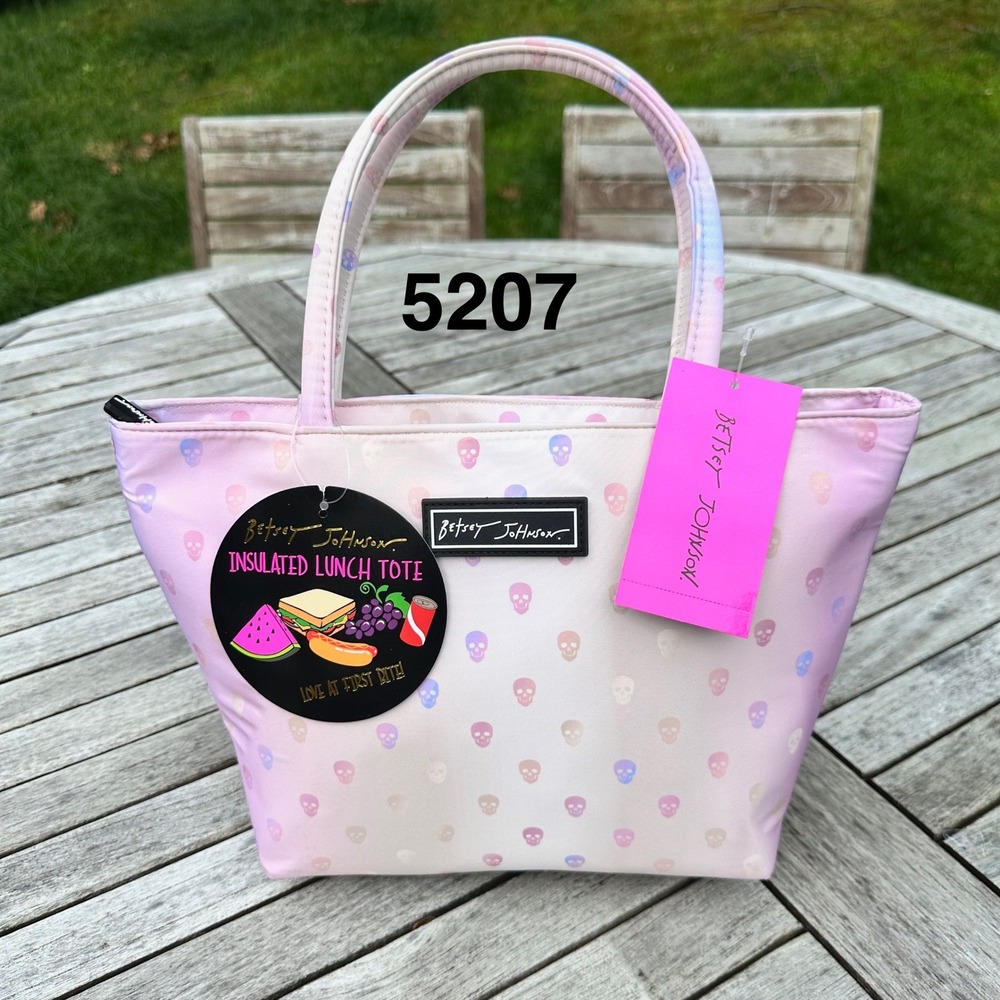 Betsey Johnson Rose Skull Insulated Lunch Tote Satchel Pink Ombre TBJ-0464 NEW